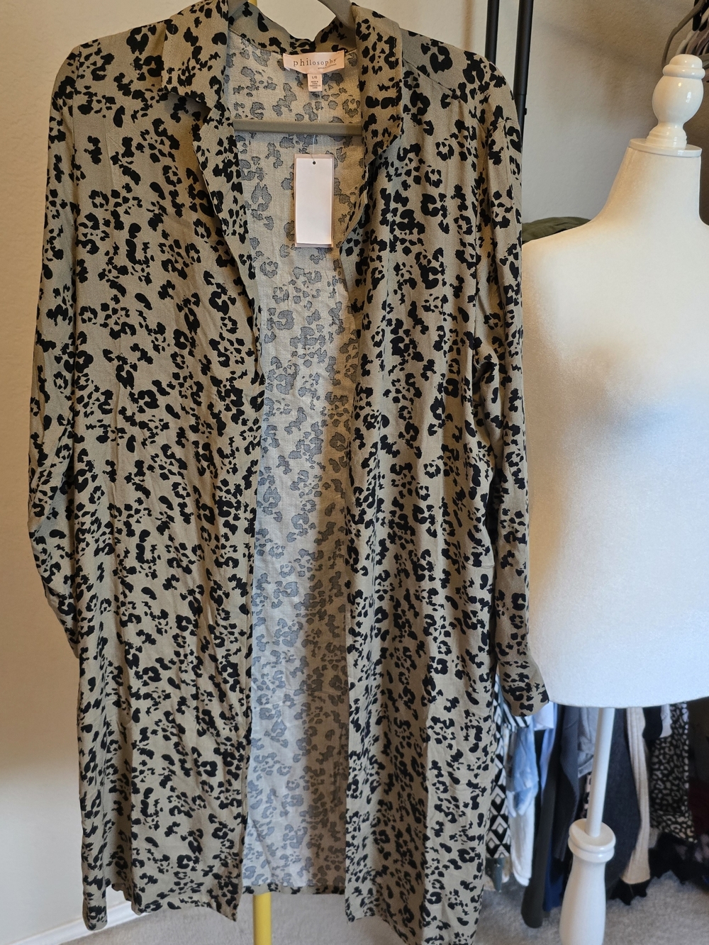 Philosophy Khaki Leopard Print Open-Front Women’s Duster